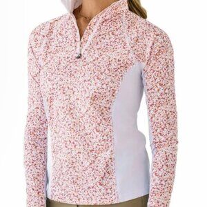 OVATION 1/4 ZIP Long Sleeve SUNSHIRT SUNKISSED PRINT lt orange ladies size M NWT